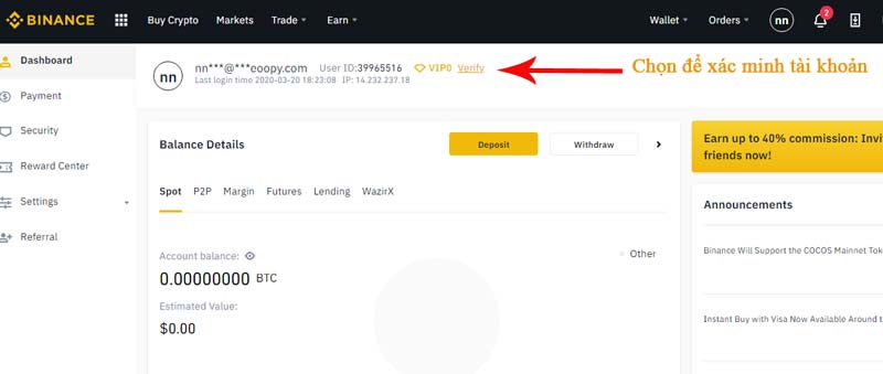 xác minh tài khoản sàn binance 2020